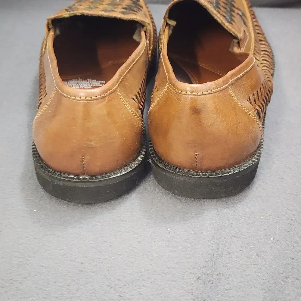 Deer Stags Loafers Slippers Mens 8 D Brown Black Woven Leather Slip On